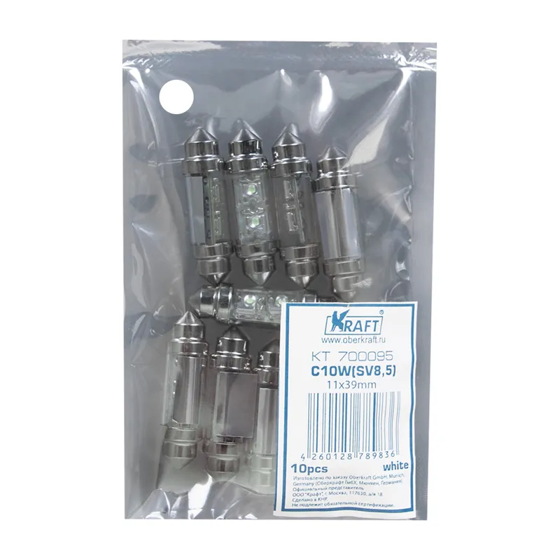 Лампа светодиодная 12V C10W 10W SV8,5-8 KRAFT 1 шт. картон KT700095