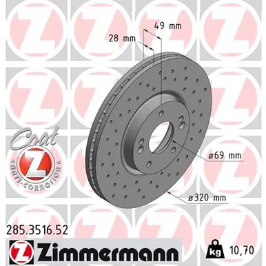 Диск тормозной вентилируемый, перфориров ZIMMERMANN 285351652