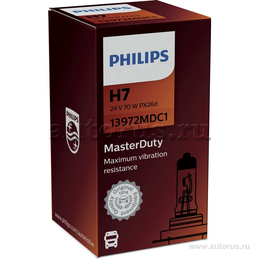 Лампа 24V H7 70W +130% PX26d 3300K PHILIPS MasterDuty 1 шт. картон 13972MDC1