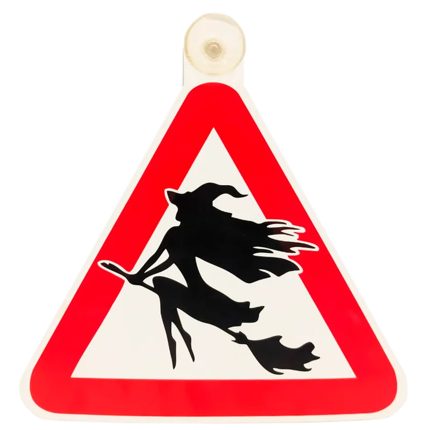 Знак "ВЕДЬМА на метле", внутренний, на присоске, ТРЕУГОЛЬНИК (200*200 мм), в уп. 1шт. ТОП АВТО ТА-009