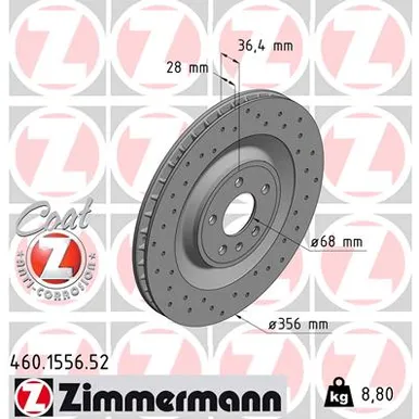 Диск тормозной задний перфорированный ZIMMERMANN 460.1556.52