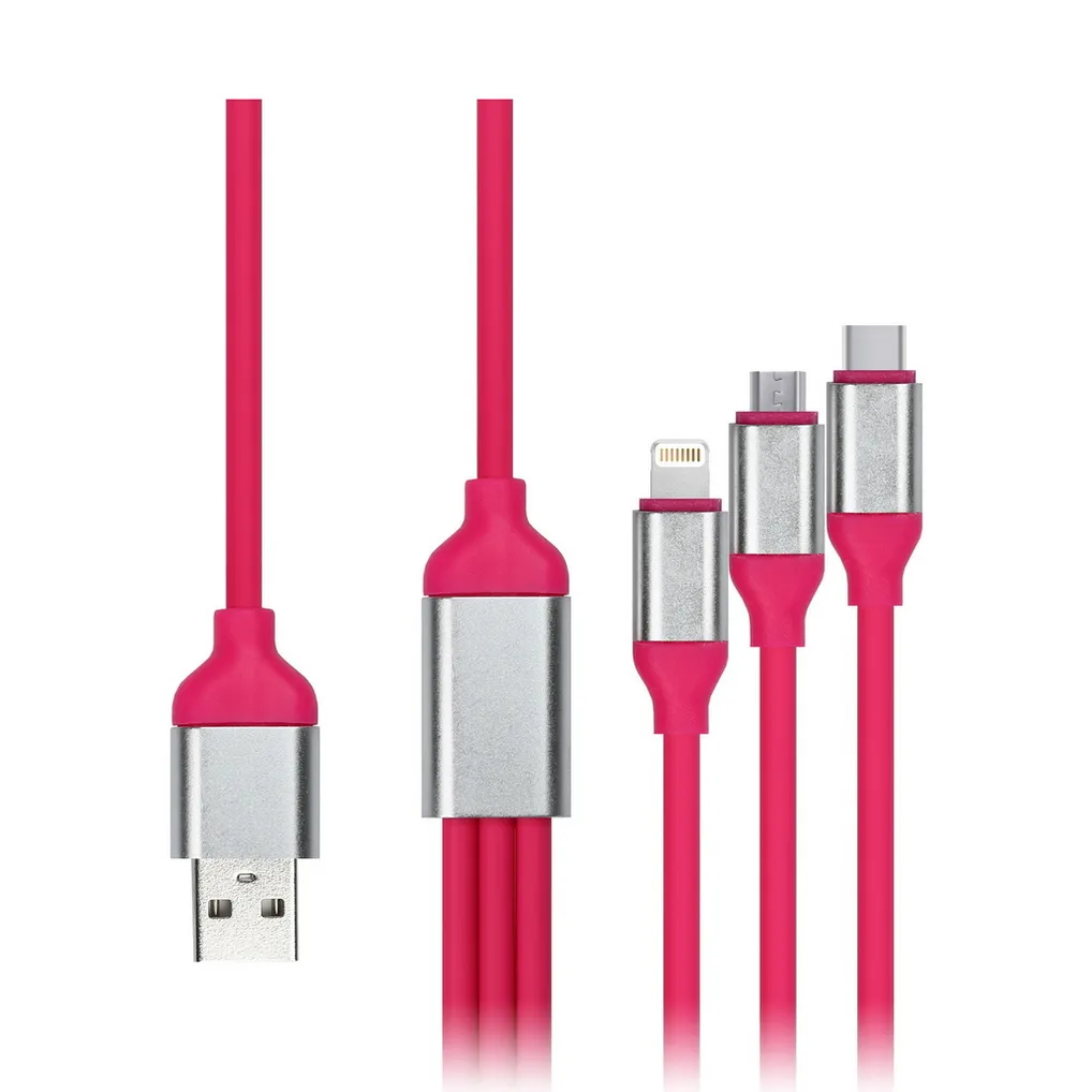 Дата-кабель USB - 3 в 1 MICRO+C+8PIN, резин, толст. 1.2 м, до 3а яд.роз SMARTBUY IK-312QBOMB NROSE