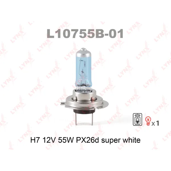 Лампа 12V H7 55W PX26d LYNXauto SUPER WHITE 1 шт. картон L10755B-01