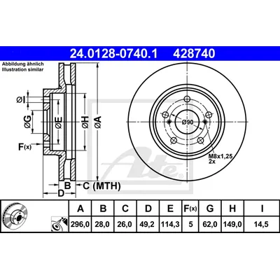 Диск тормозной передний, LEXUS IS C 250 09-, IS II 200D220D250250250 AWD 05-, IS III 250300H 13- ATE 24.0128-0740.1