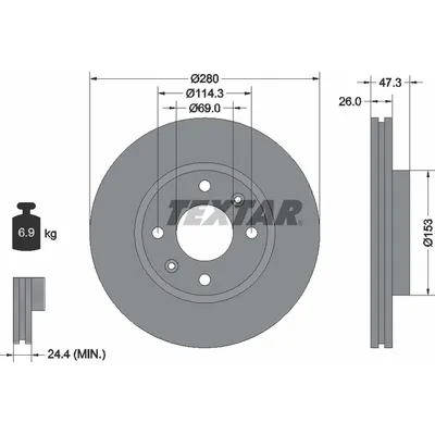 Диск тормозной передний стандартный HYUNDAI/KIA TEXTAR 92136600