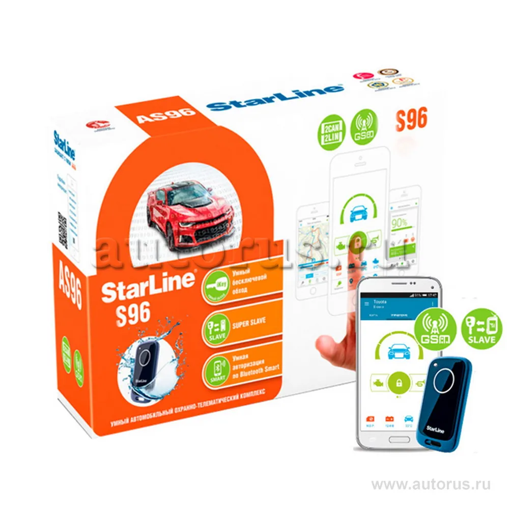 Сигнализация STAR LINE S96 BT GSM, 2CAN+4LIN, брелокметка BLE 2 шт, запуск, сирена StarLine 4002090