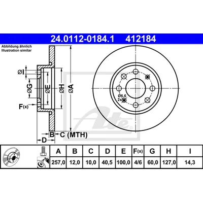 Диск тормозной передний, FIAT: PUNTO/ GRANDE PUNTO 1.2 05-/ OPEL: CORSA D 1.0 06- ATE 24.0112-0184.1