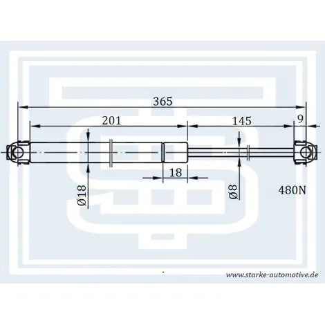 Амортизатор багажника BMW E34 --09.95 L372mm / 480N со спойлером STARKE 181-106