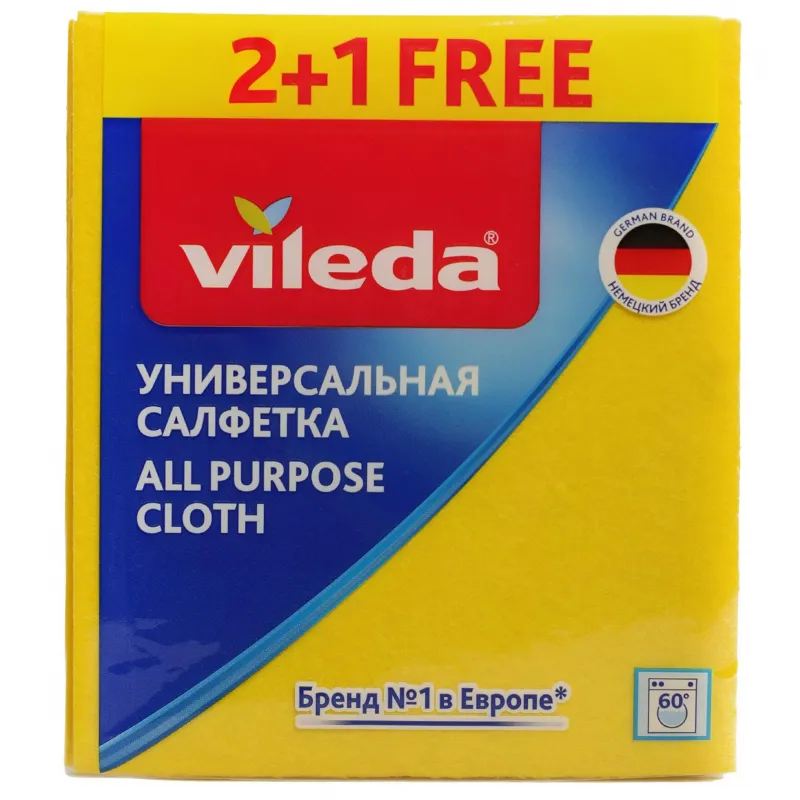 Салфетки хозяйственные Vileda универсальные вискоза 2+1шт/уп 1508290