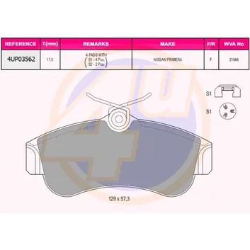 КОЛОДКИ ПЕР NISSAN PRIMERA/ALMERA 1.5-2.2D 90- (с направляющими) 4U 4UP03562