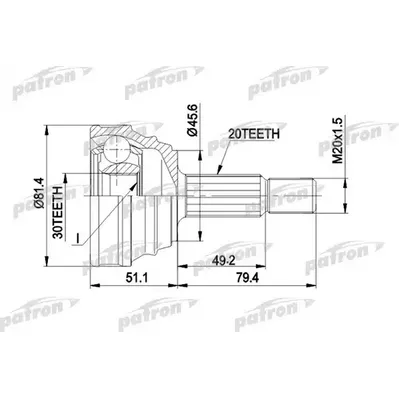 ШРУС наружн к-кт 20x45.5x30 VW: POLO, DERBY 11.83-7.94 PATRON PCV1034