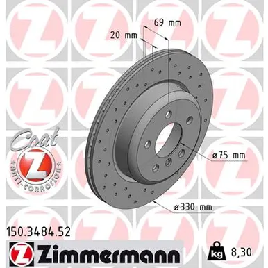 Диск тормозной задний BMW 5:F07/F10/F11 7:F02/F04 ZIMMERMANN 150348452