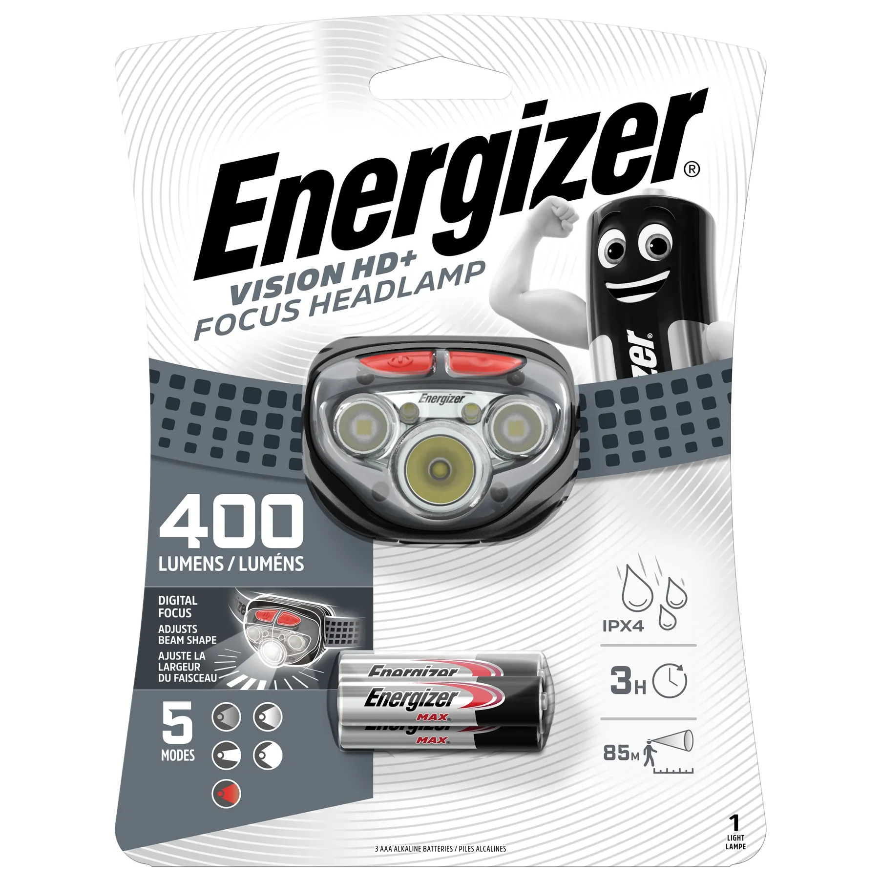 Фонарь налобн.черн.ENR HL Vision HD Focus 3xAAA, tray, 5 реж, блистер Energizer E300280703