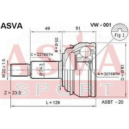 ШРУС наружный 30X50X22 ASVA VW-001