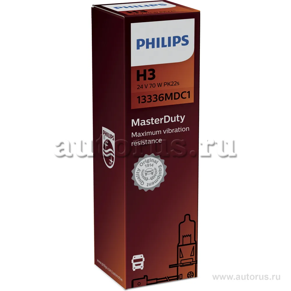 Лампа 24V H3 70W PK22s PHILIPS MasterDuty 1 шт. картон 13336MDC1