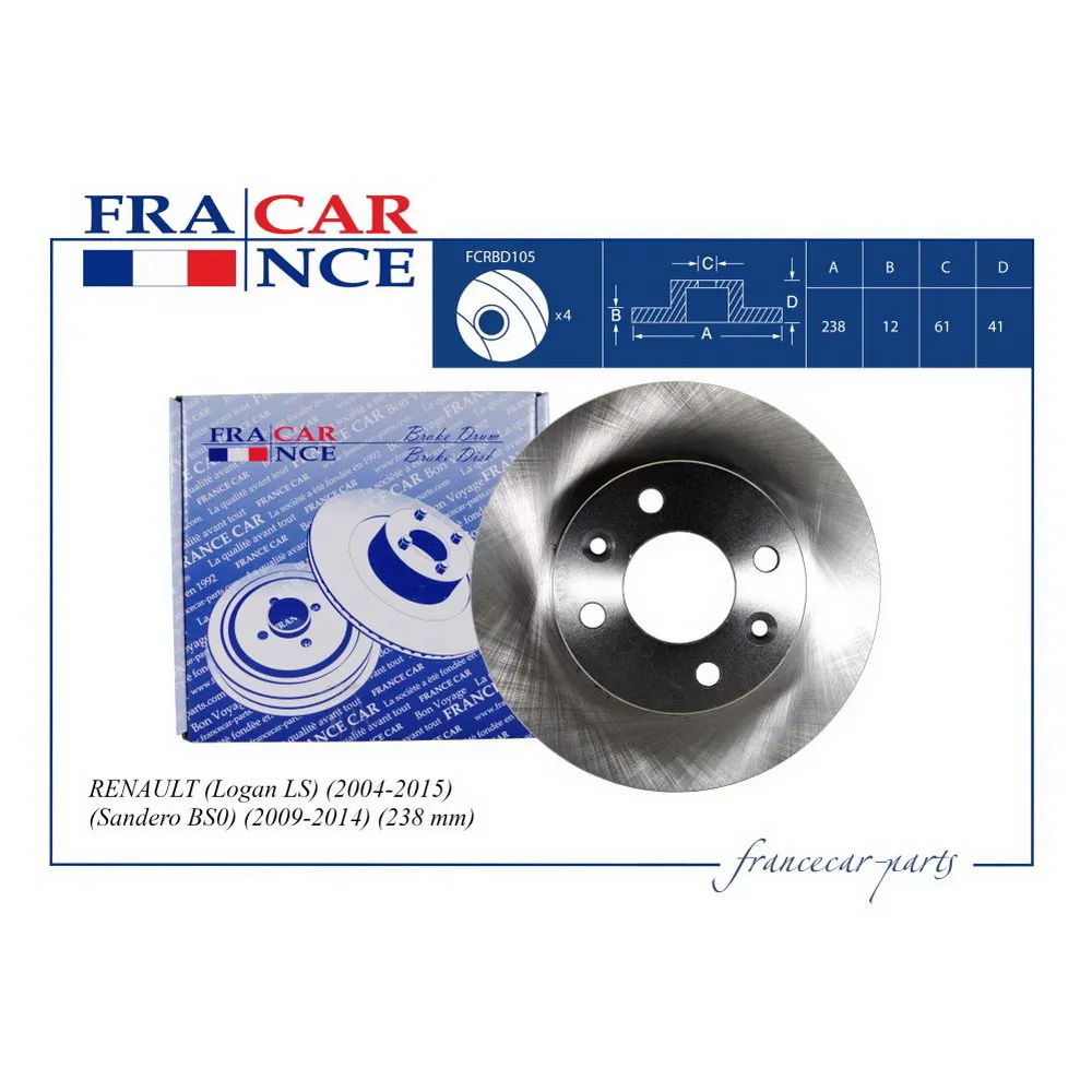 Диск тормозной передний FRANCECAR FCRBD105