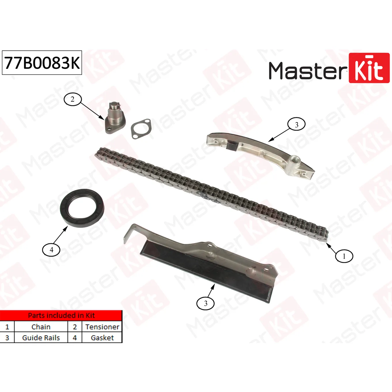 Комплект цепи ГРМ MITSUBISHI Pajero II 2.8 TD 4M40-T 94-99 (без звездочек) MASTERKIT 77B0083K