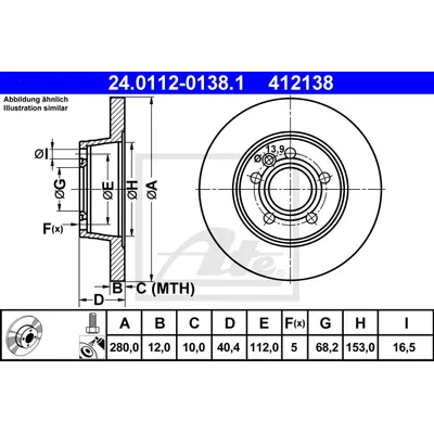 Диск тормозной задний VW T4 90-03 /D=280MM ATE 24.0112-0138.1