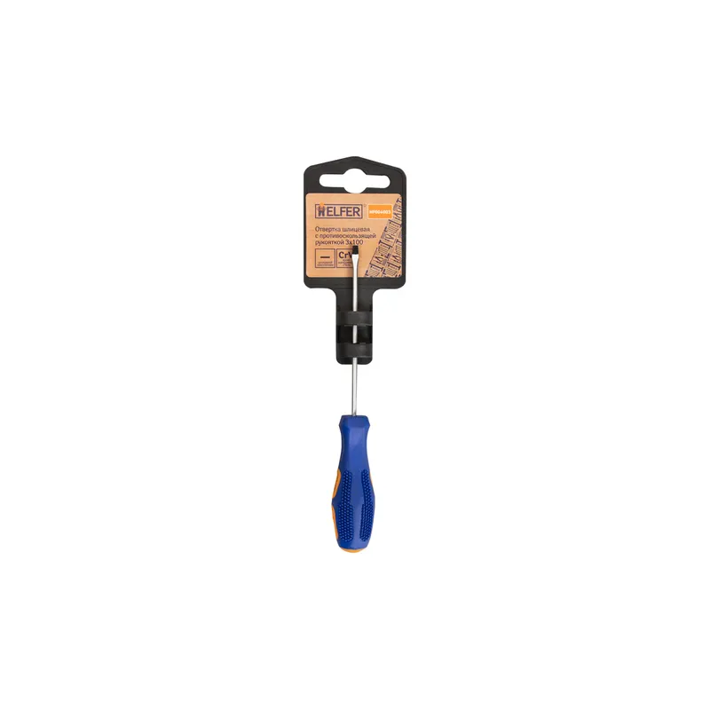 Отвертка шлицевая 3x100 (Cr-V, двухкомп. рукоятка, намагн. након-к) HELFER HF004003
