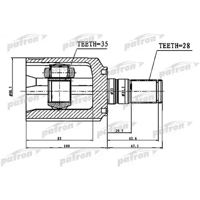 ШРУС левый 28X33X35 HYUNDAI SANTA FE (CM) 2006-2012, KI PATRON PCV1752