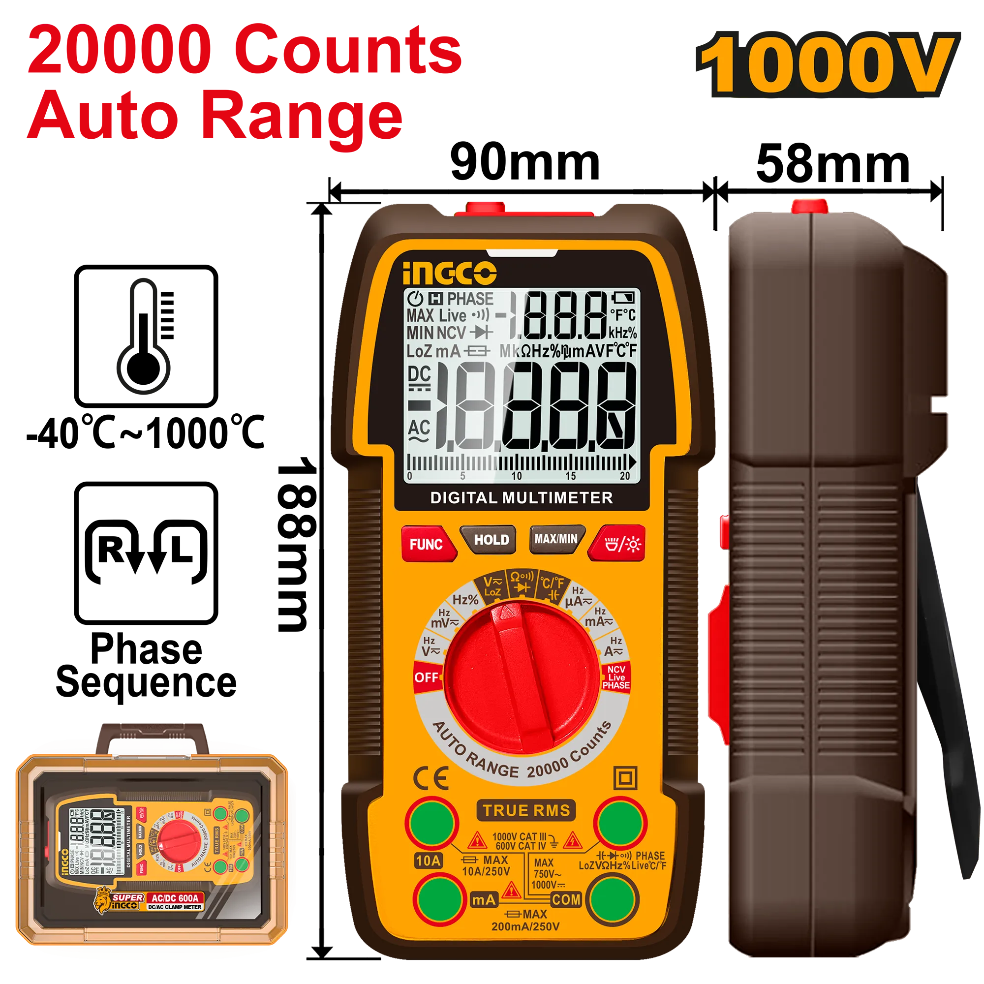 Мультиметр цифровой 1000В (6/12) INDUSTRIAL INGCO DM410003
