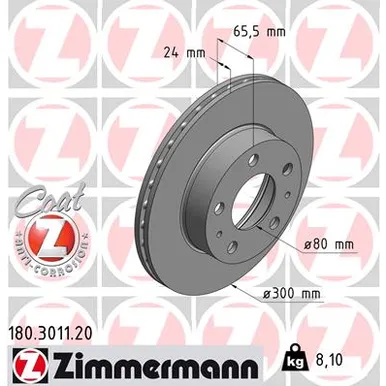 Диск тормозной передний L=R ZIMMERMANN 180.3011.20