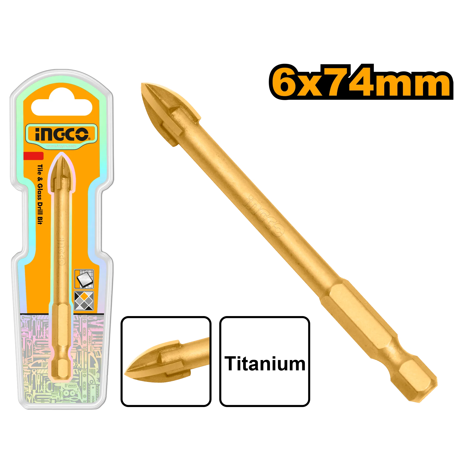 Сверло по плитке и стеклу 6х74 мм INDUSTRIAL INGCO DBG1130601