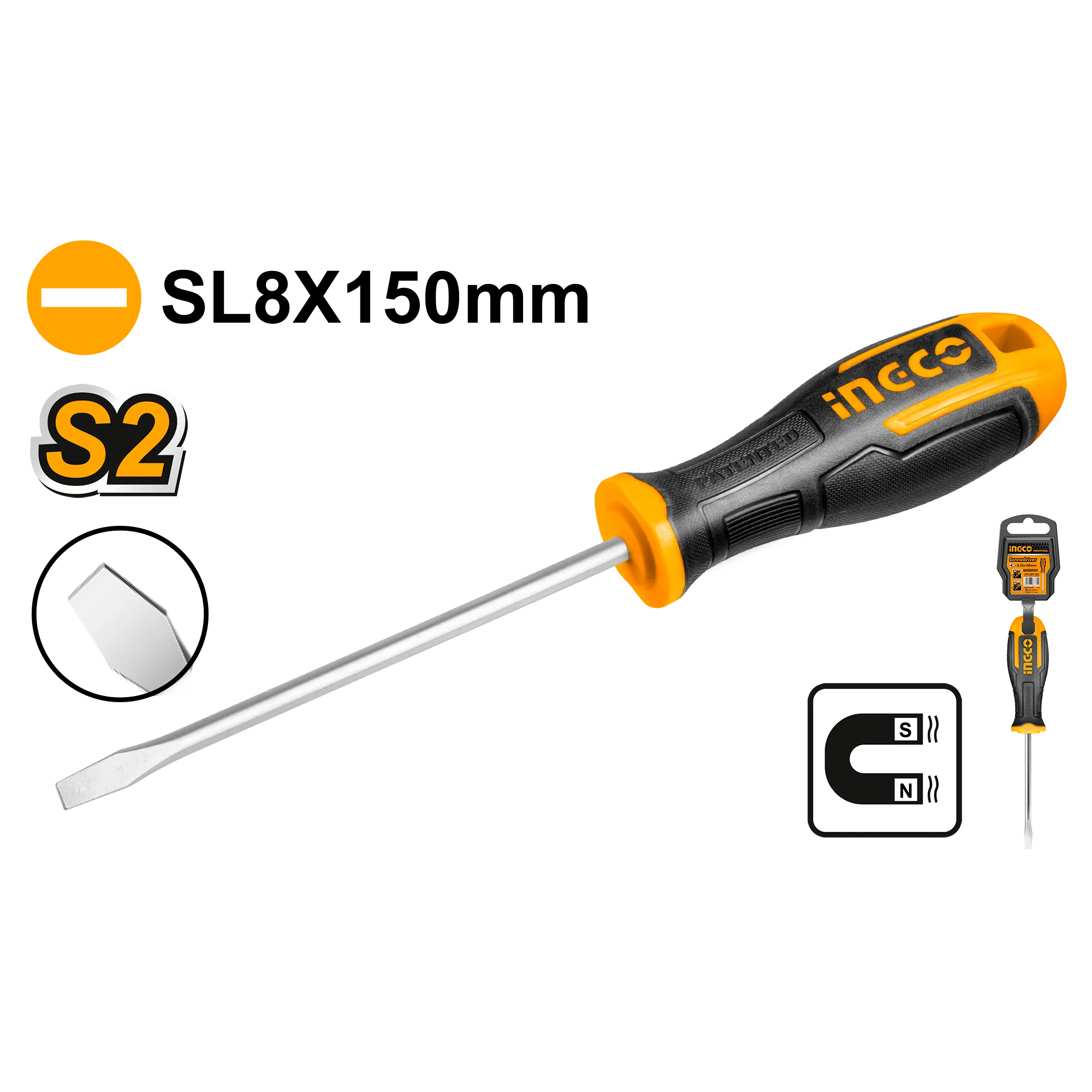 Отвертка плоская SL8 x 150 INDUSTRIAL INGCO HS688150