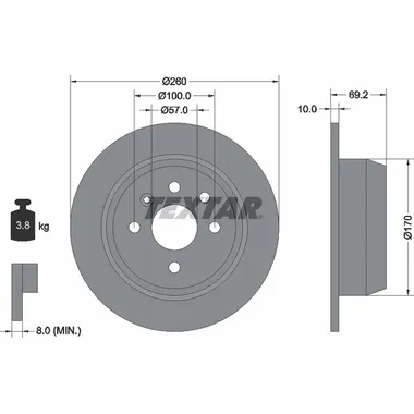 Диск тормозной задний стандартный HOLDEN/OPEL/VAUXHALL TEXTAR 92057000