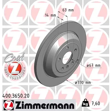 Диск тормозной задний MB ML W164 ZIMMERMANN 400.3650.20