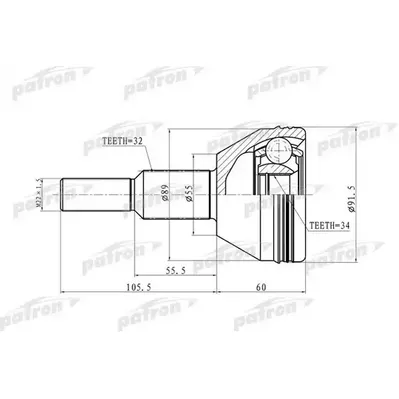 ШРУС наружн 32x55x34 CHRYSLER: PACIFICA 07-08 , TOWN & PATRON PCV6908