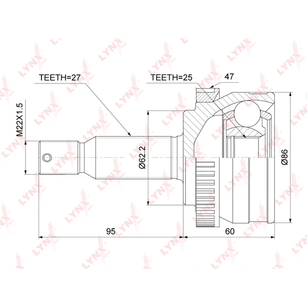 ШРУС наружный HYUNDAI Grandeur 05-10 / Sonata 06-14 LYNXauto CO3784A