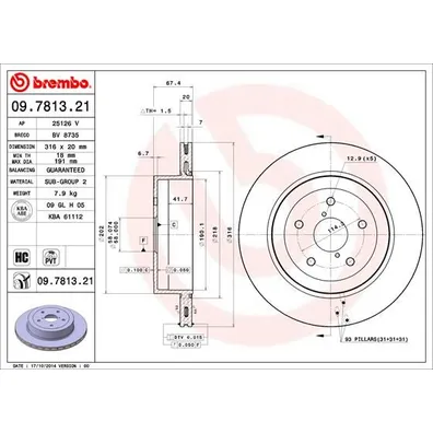 Диск тормозной SUBARU IMPREZA седан 00-, IMPREZA универсал 00- BREMBO 09781321