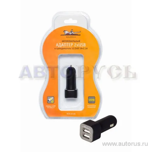 Адаптер автомобильный 2хUSB 2.1А, 12/24В AIRLINE ACH-2U-04