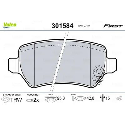 Колодки тормозные задние VALEO 301584