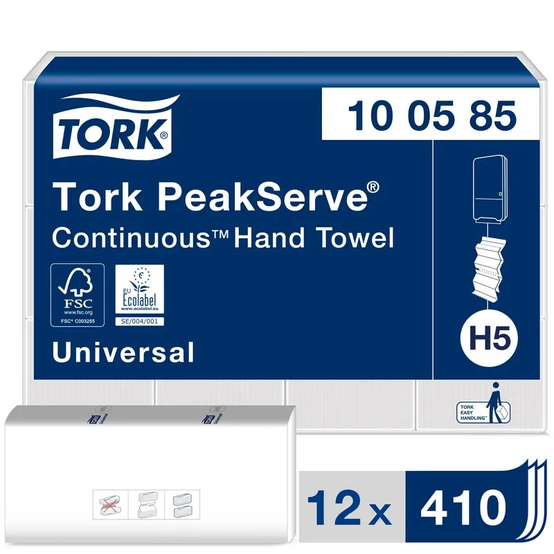Полотенца бумажные д/дисп Tork PeakServe Н5 Univ 1сл 410л/пач12п/кор100585 867245