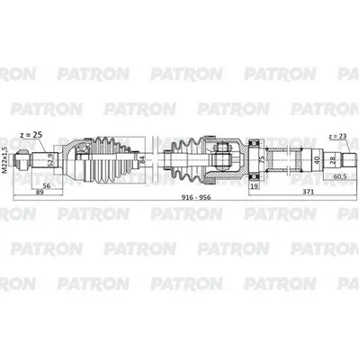 Полуось пер. прав. 25x916x52.9x23 FORD Fiesta 01- / Fusion PATRON PDS0350
