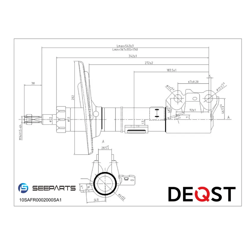 Амортизатор пер. прав. газ. TOYOTA CAMRY 06-.. DEQST 10SAFR0002000