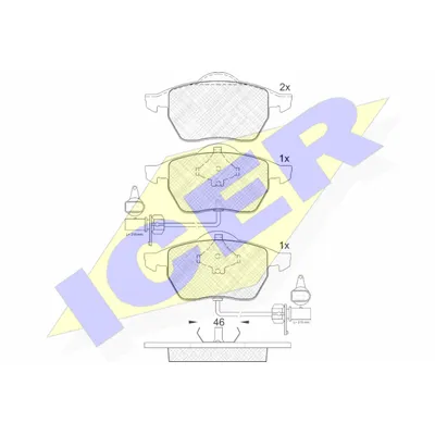 Колодки передние с датчиком AD A4/A6 98-> VW B5 00-> однопоршневые ICER 181362