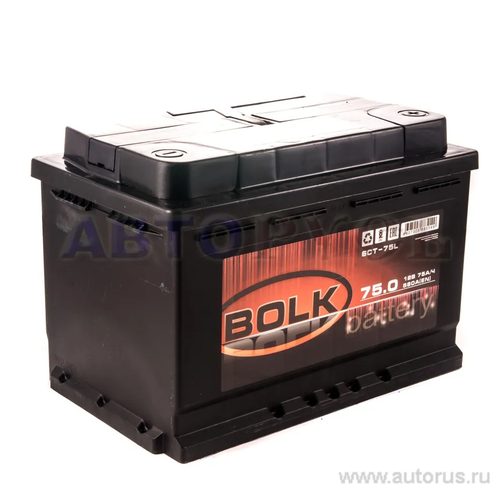 Аккумулятор BOLK BLACK 75 А/ч обратный R+ 276x175x190 L3 EN 580 А