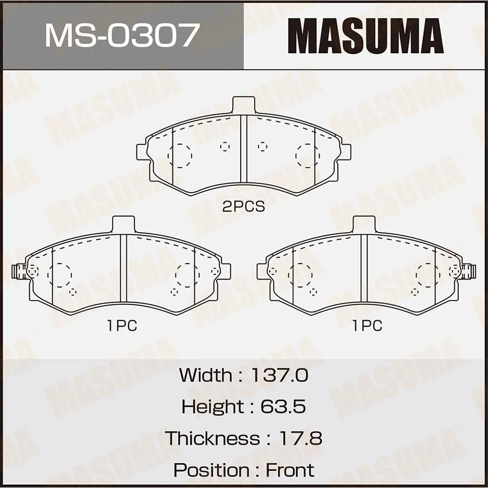 Колодки тормозные HYUNDAI ELANTRA XD 01- 1.5-2.0 перед. MASUMA MS0307
