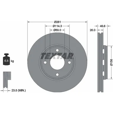 Диск тормозной передний стандартный MITSUBISHI/SMART TEXTAR 92204400