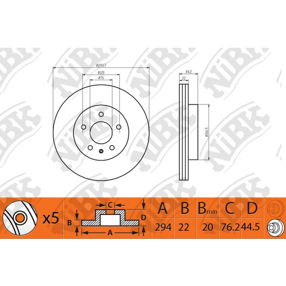Диск тормозной задний VW T5 NIBK RN1399