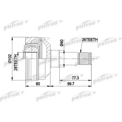 ШРУС внутр лев передн к-кт [A:26, B:28, D:102] FORD: GA PATRON PCV4012