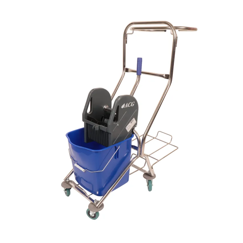 Тележка одноведерная 17л с отжимом, база нержавейка, держатель под м/мешок с поддоном ACG 1011260