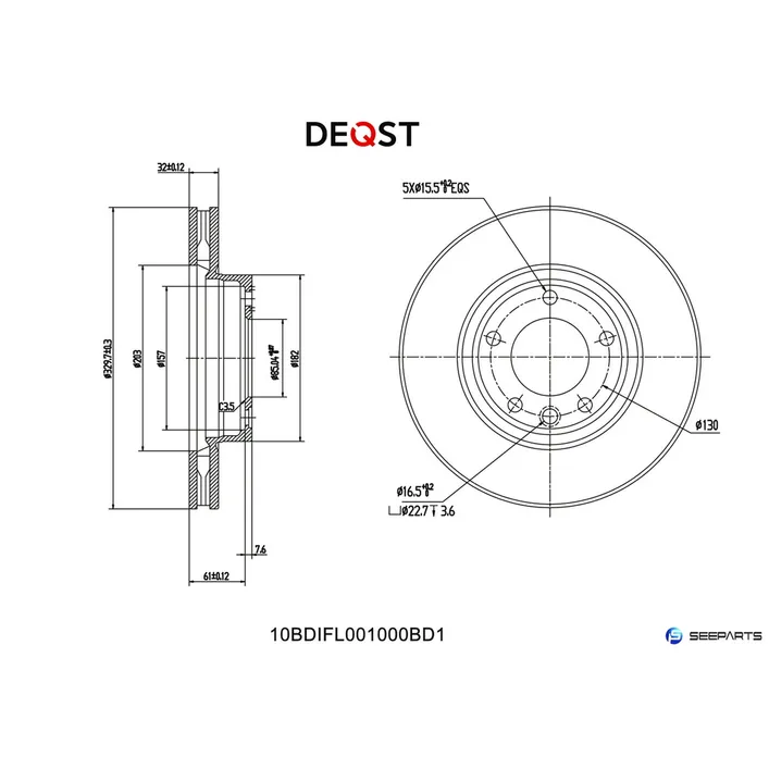 Диск тормозной, передний левый AUDI Q7/VW TOUAREG/PORSCHE CAYENNE. DEQST 10BDIFL001000