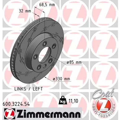 Диск тормозной BLACK Z PORS TOUAREG CAYENNE R17 330X32 F L 02 07- ZIMMERMANN 600322454