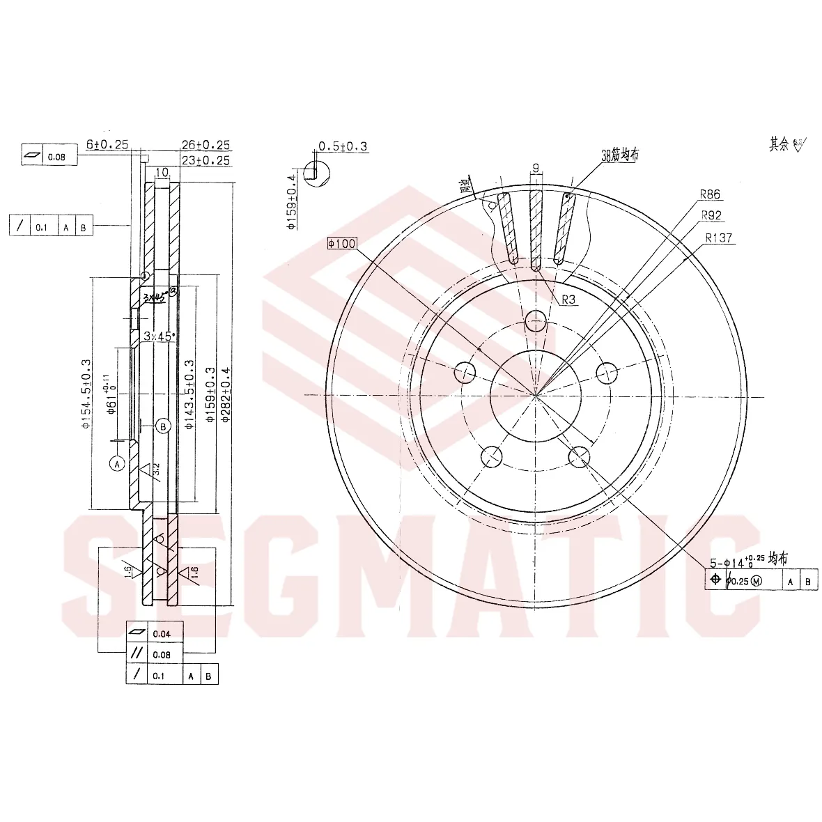 Диск тормозной передний вент CHRYSLER SEBRING/DODGE STRATUS 2001-2007 -, CHRYSLER STRATUS/CIRRUS GT; SEGMATIC SBD30093484