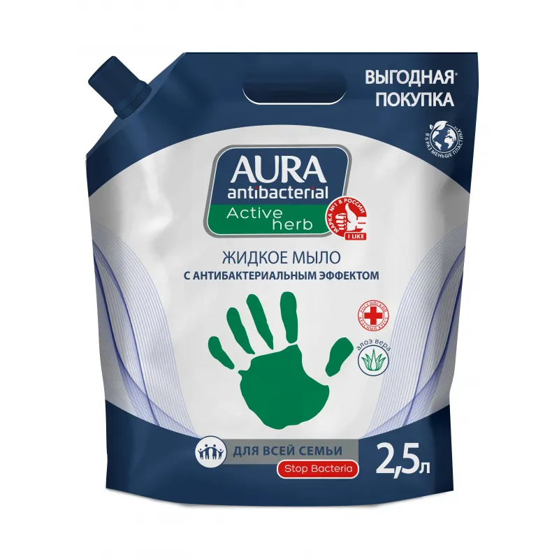 Мыло жидкое AURA Antibacterial c антибактериальным эффектом дой-пак 2,5л 1486866