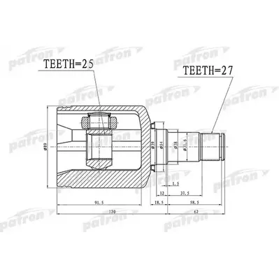 ШРУС внутренний левый 27x38x25 MERCEDES BENZ A-CLASS 16 PATRON PCV1379